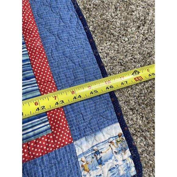 Vintage Sailboat Nautical Star Quilt Coastal Beachy Children Cottage 46in X 46 - Picture 8 of 8